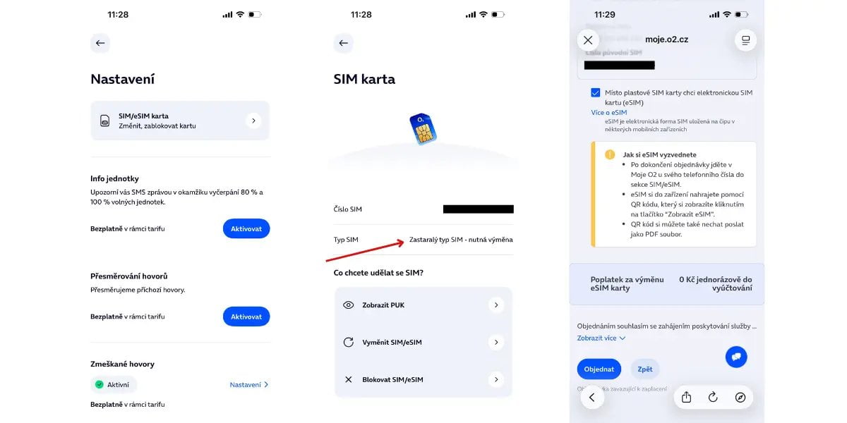 Jak požádat o výměnu SIM v Moje O2
