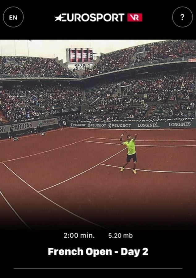 Záběry společnosti Eurosport z aplikace Eurosport VR.