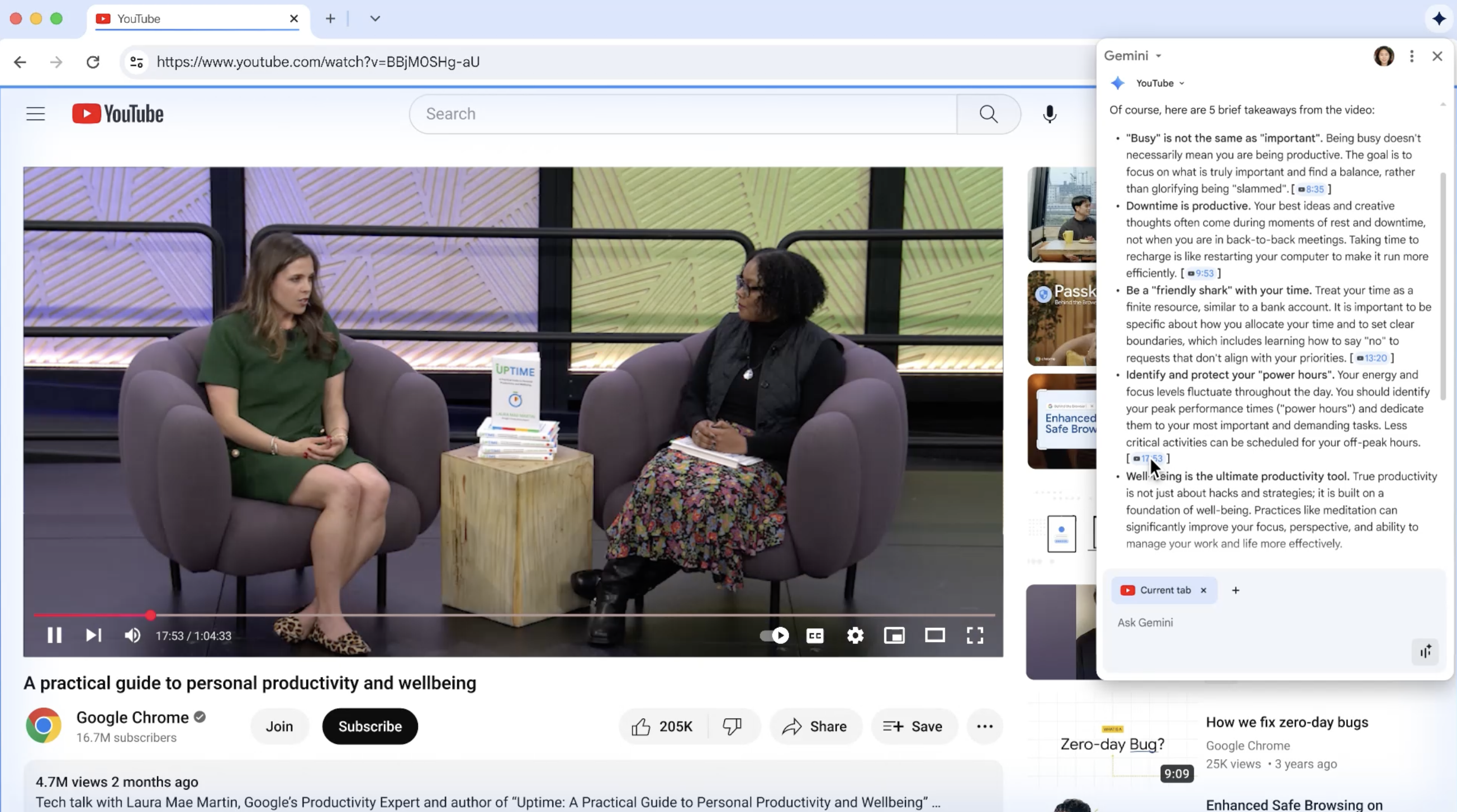 Gemini shrnuje obsah Youtube videa