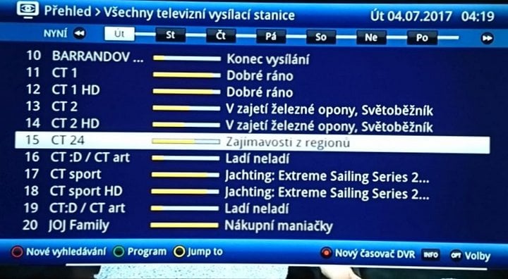 Základní náhled na programovou nabídku.