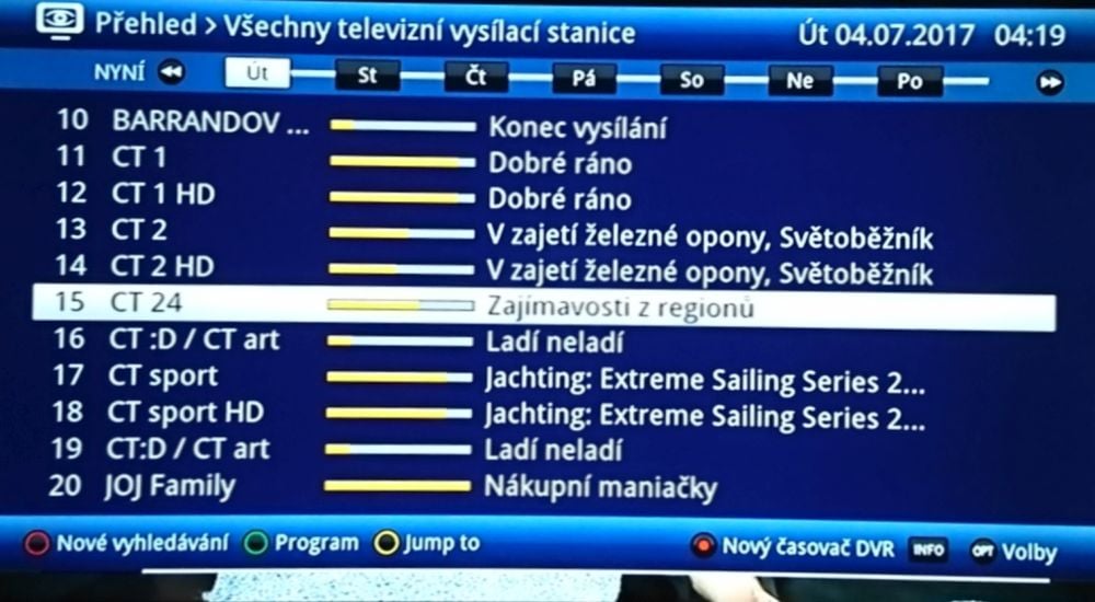 Základní náhled na programovou nabídku.