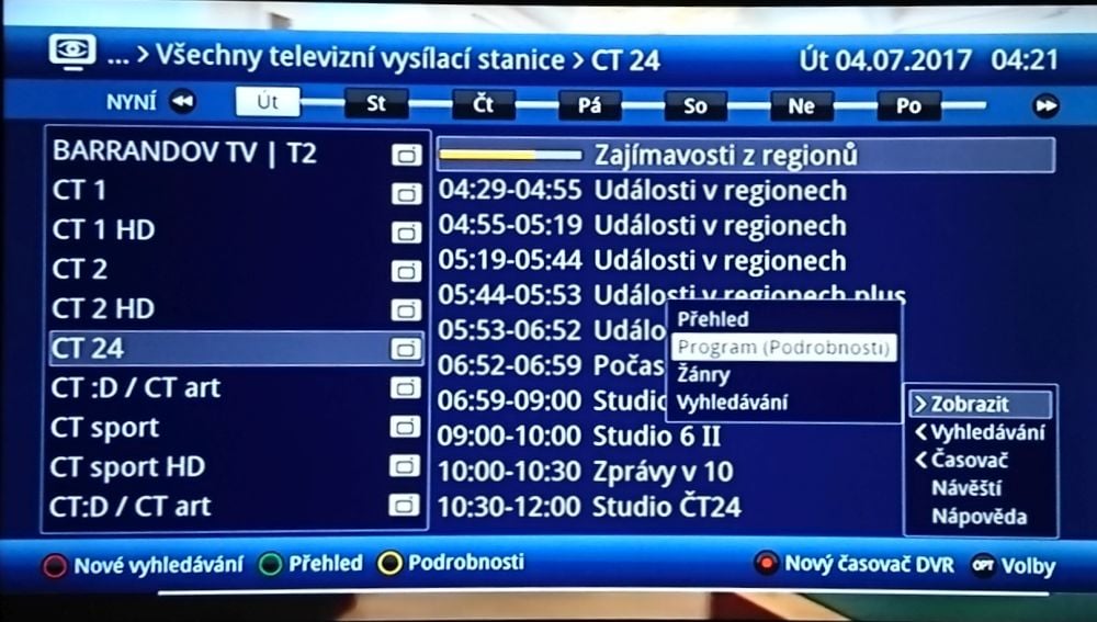 Tlačítko OPT v programové nabídce.