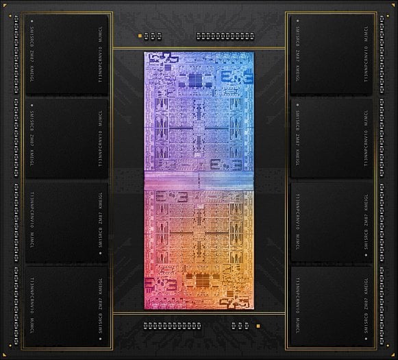 Ilustrace procesoru Apple M1 Ultra s pamětí LPDDR5 2