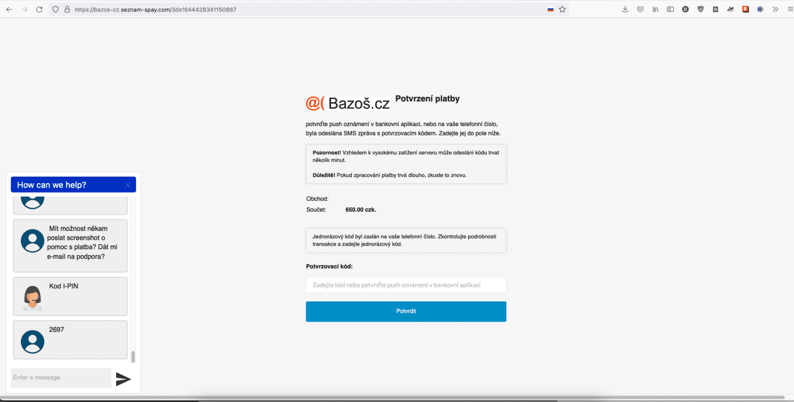 Chronologický začátek komunikace s podvodníkem. Přes podvodný web a podvodnou platební bránu až po chat se "zákaznickou podporou". (09. 02. 2022)