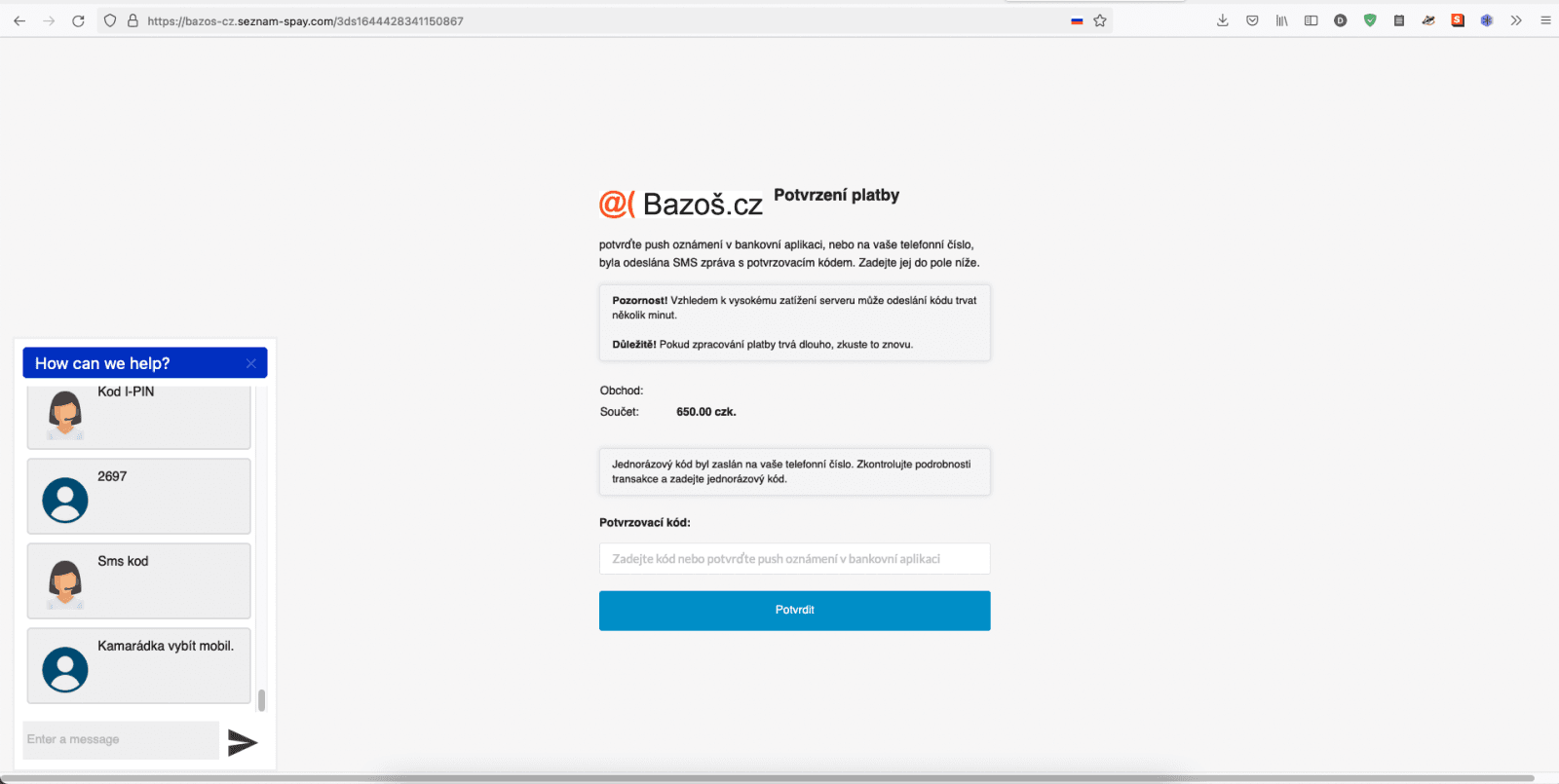 Chronologický začátek komunikace s podvodníkem. Přes podvodný web a podvodnou platební bránu až po chat se "zákaznickou podporou". (09. 02. 2022)