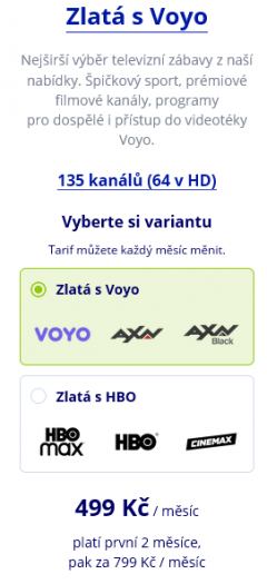 O2 TV tarif Zlatá