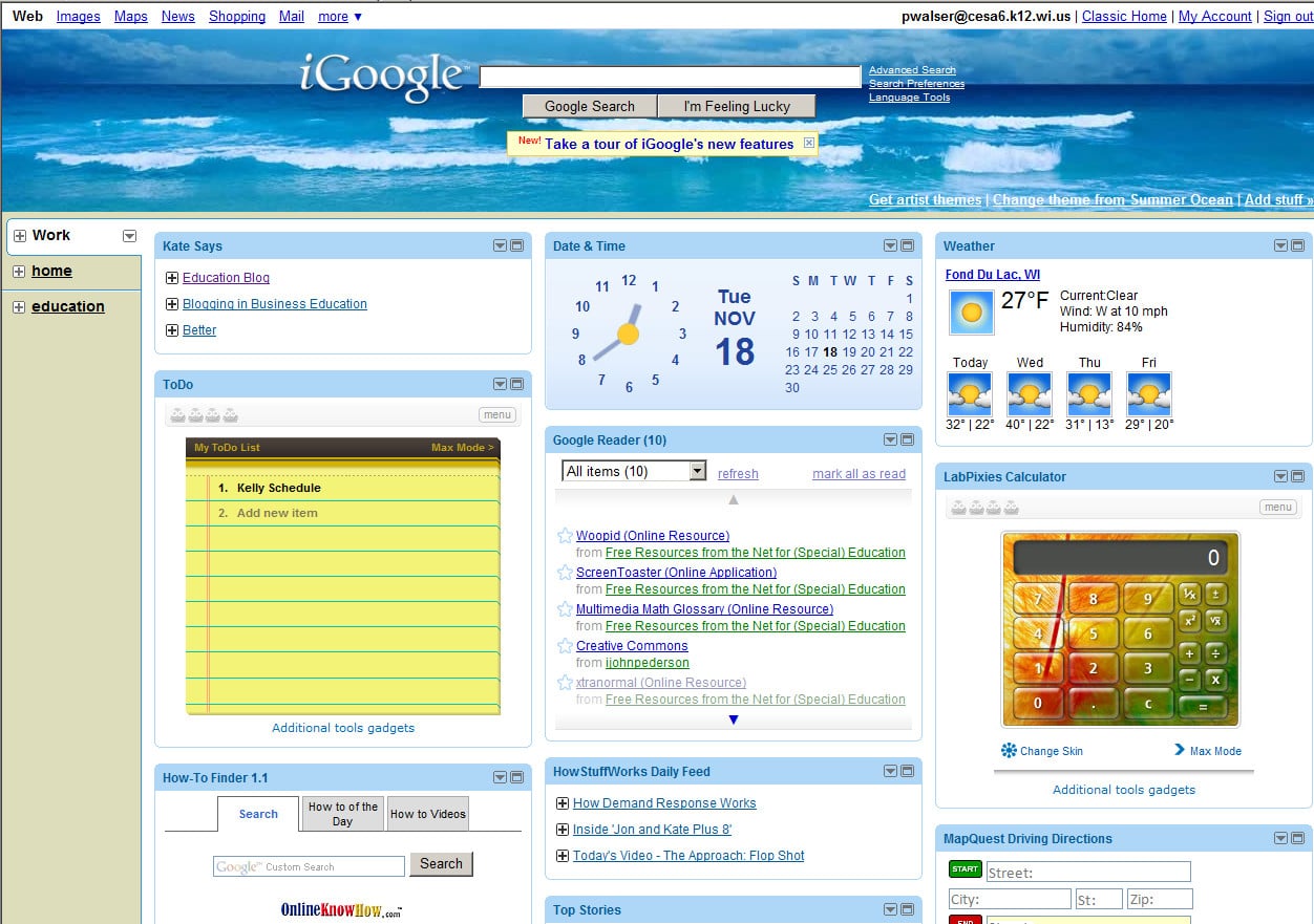iGoogle byla domovská obrazovka, kterou si každý uživatel Google mohl přizpůsobit podle svého, střídat vzhledy a přidávat widgety. V roce 2013 byla zrušena, prý protože se web změnil a podobná funkce už nedává smysl.