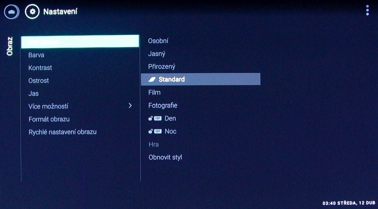 Philips 55POS901F - menu nastavení