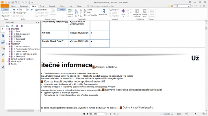 Funkce Reflow přeskládá obsah dokumentu, abyste se nemuseli posouvat horizontálně. Není však vhodná pro široké zobrazení