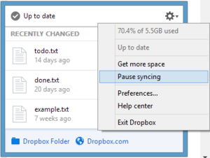 Dropbox dokáže v případě potřeby pozastavit synchronizaci