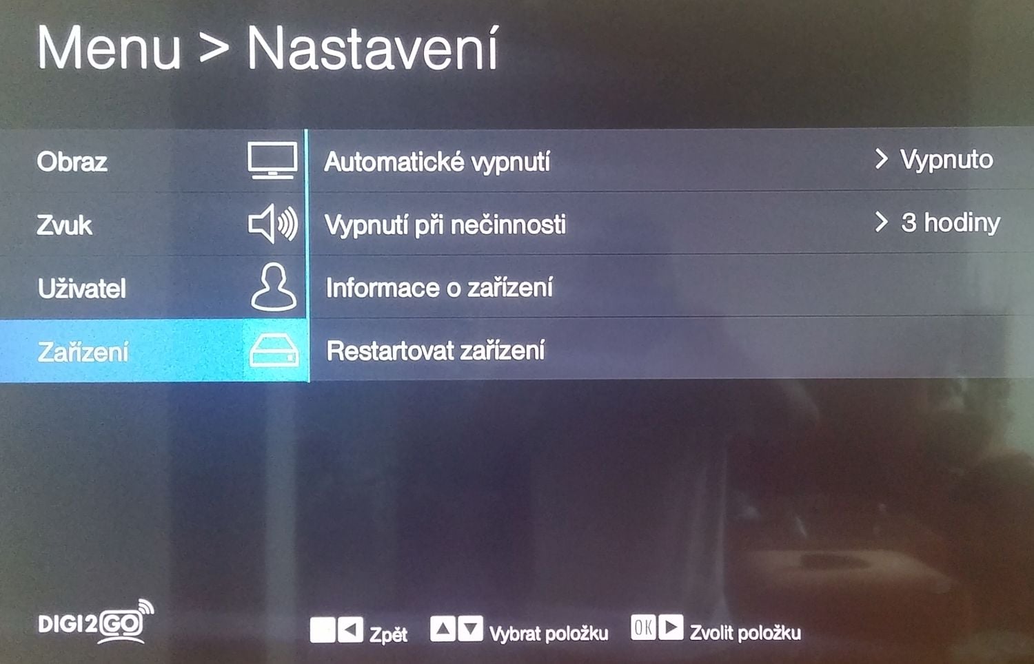 Digi2GO, set-top box Arris VIP1113 - Home a Nastavení