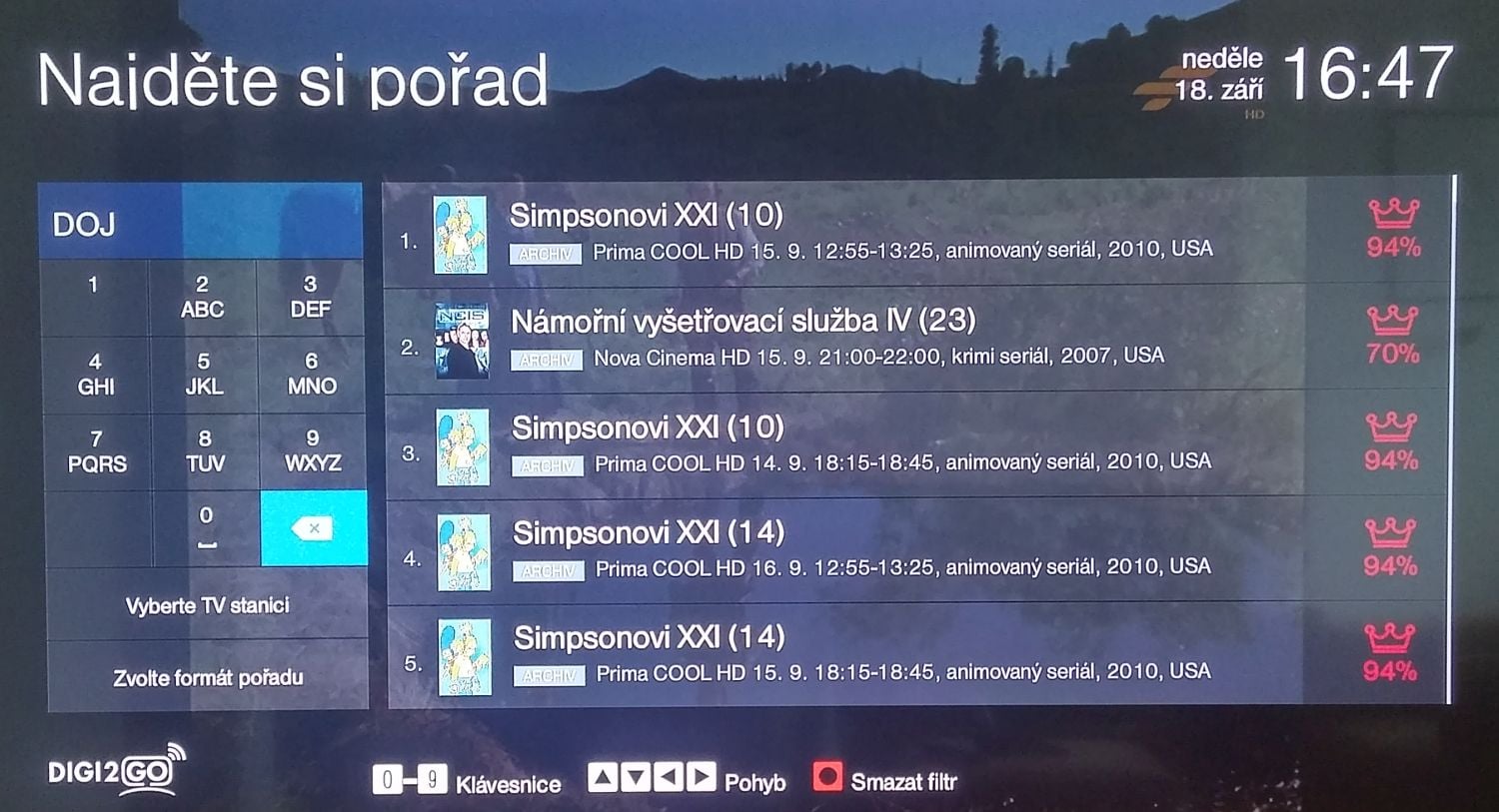 Digi2GO, set-top box Arris VIP1113 - Home a Nastavení