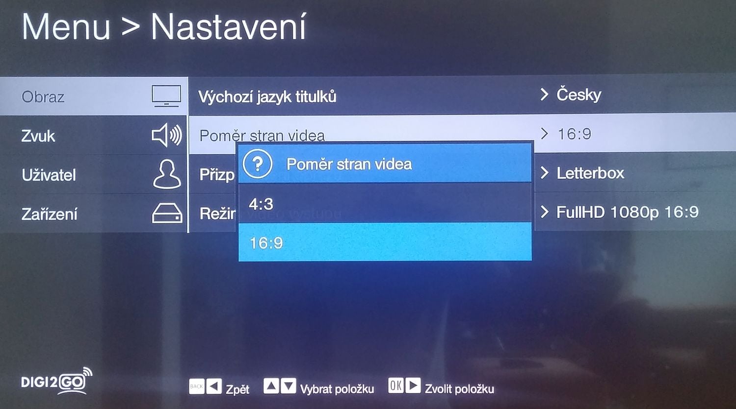 Digi2GO, set-top box Arris VIP1113 - Home a Nastavení