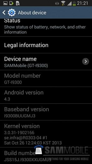 Galaxy S3 s Androidem 4.3