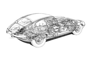 Obvyklá rentgenová kresba nám přiblíží detaily Jaguaru E-Type
