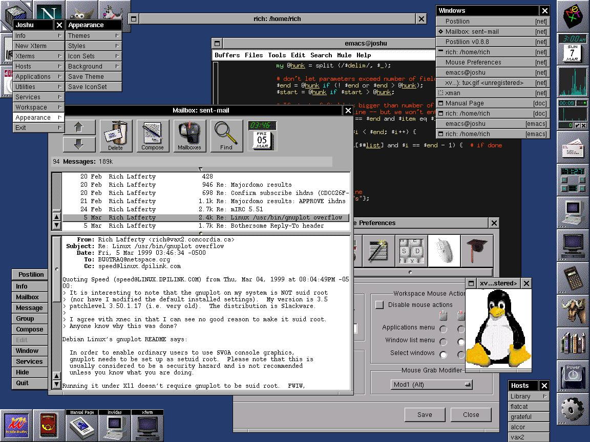 Kolem roku 2000 byl také poměrně rozšířený WindowMaker, který napodoboval prostředí systému NeXTSTEP a byl kompatibilní s OpenStep. Populární byly nejrůznější widgety, které jste si mohli lepit kolem obrazovky.