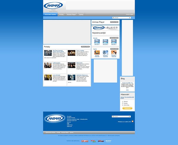 Webové stránky Animaxu, jak zůstaly archivované službou Web.archive.org