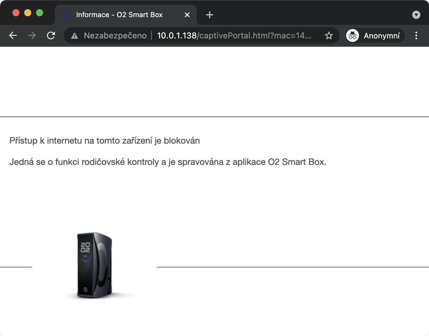 Rodičovská kontrola: blokovaný přístup u webu využívajícího HTTP