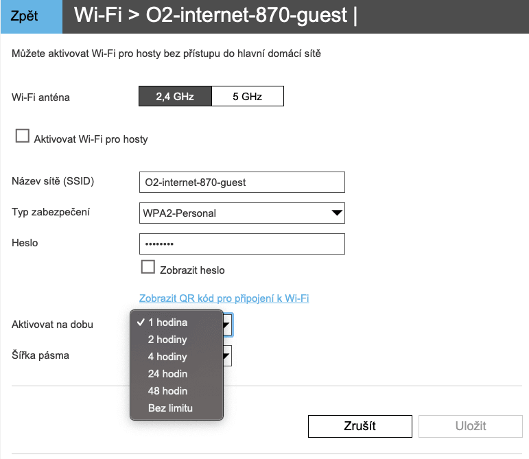 Doba dostupnosti sítě pro hosty. Občas se sama změní na "bez limitu".