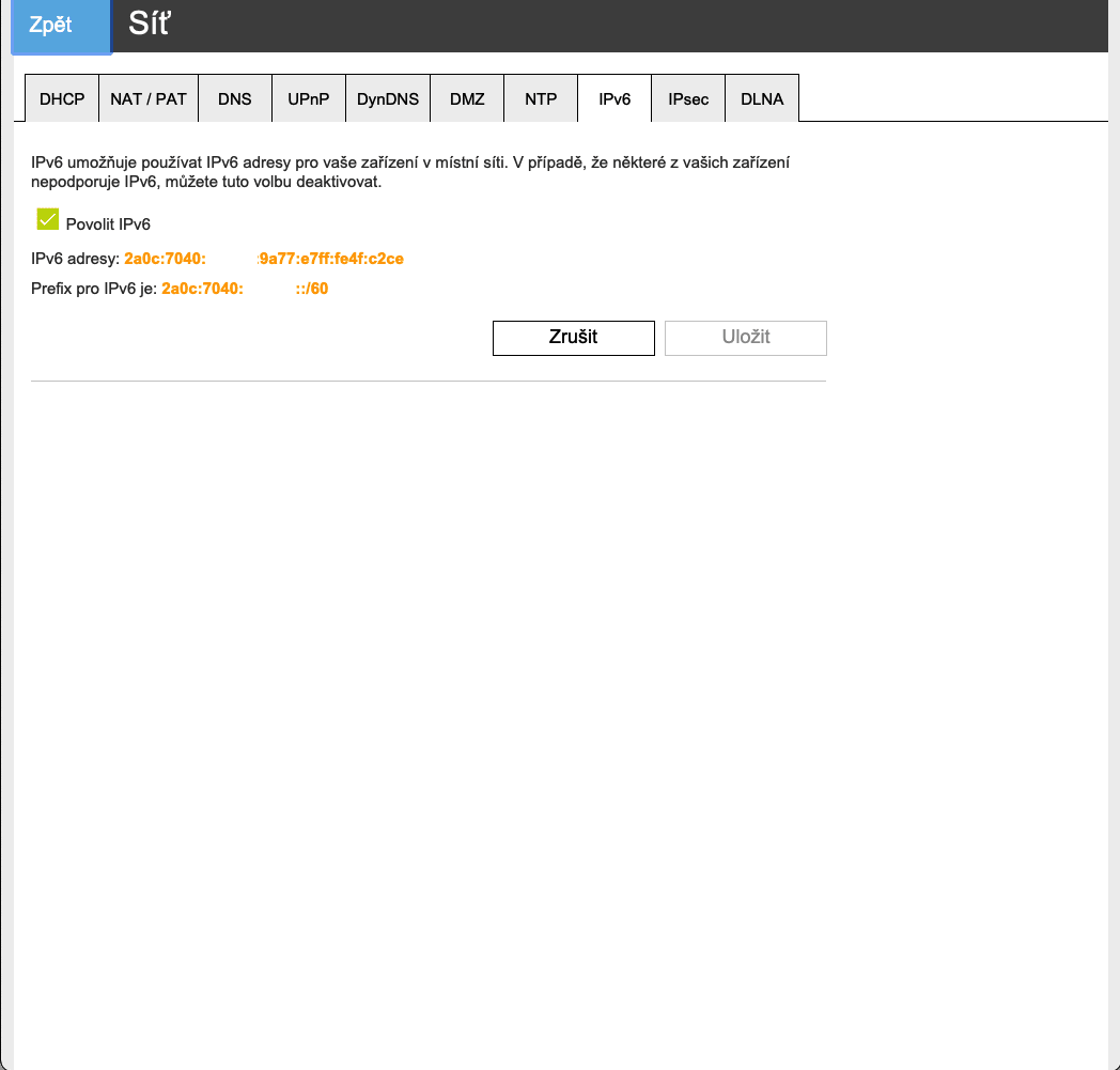 IPv6 a WAN v režimu DHCPv4+DHCPv6 Prefix Delegation