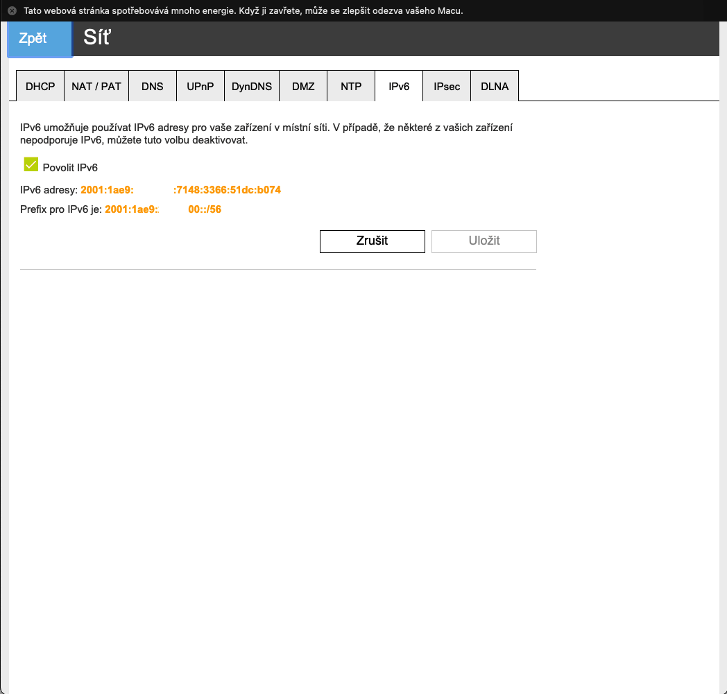 IPv6 a WAN v režimu PPPoE+DHCPv6 Prefix Delegation