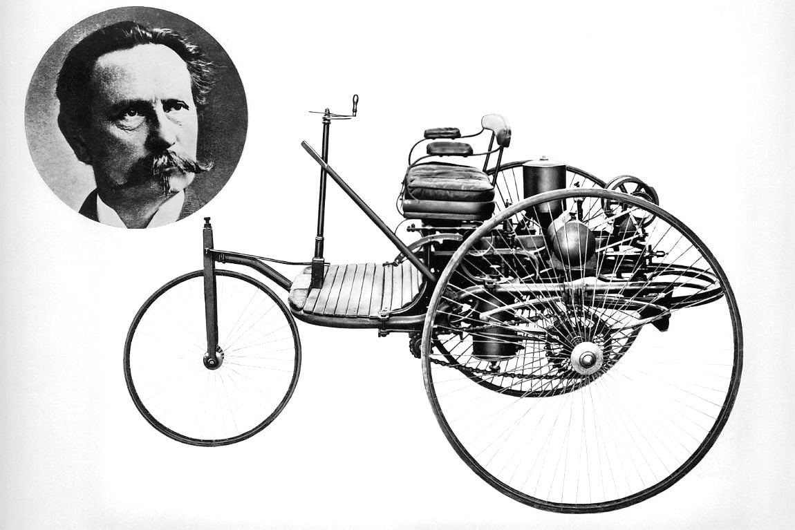 Carl Benz a jeho skutečně první tříkolka z roku 1885, na níž dostal císařský patent