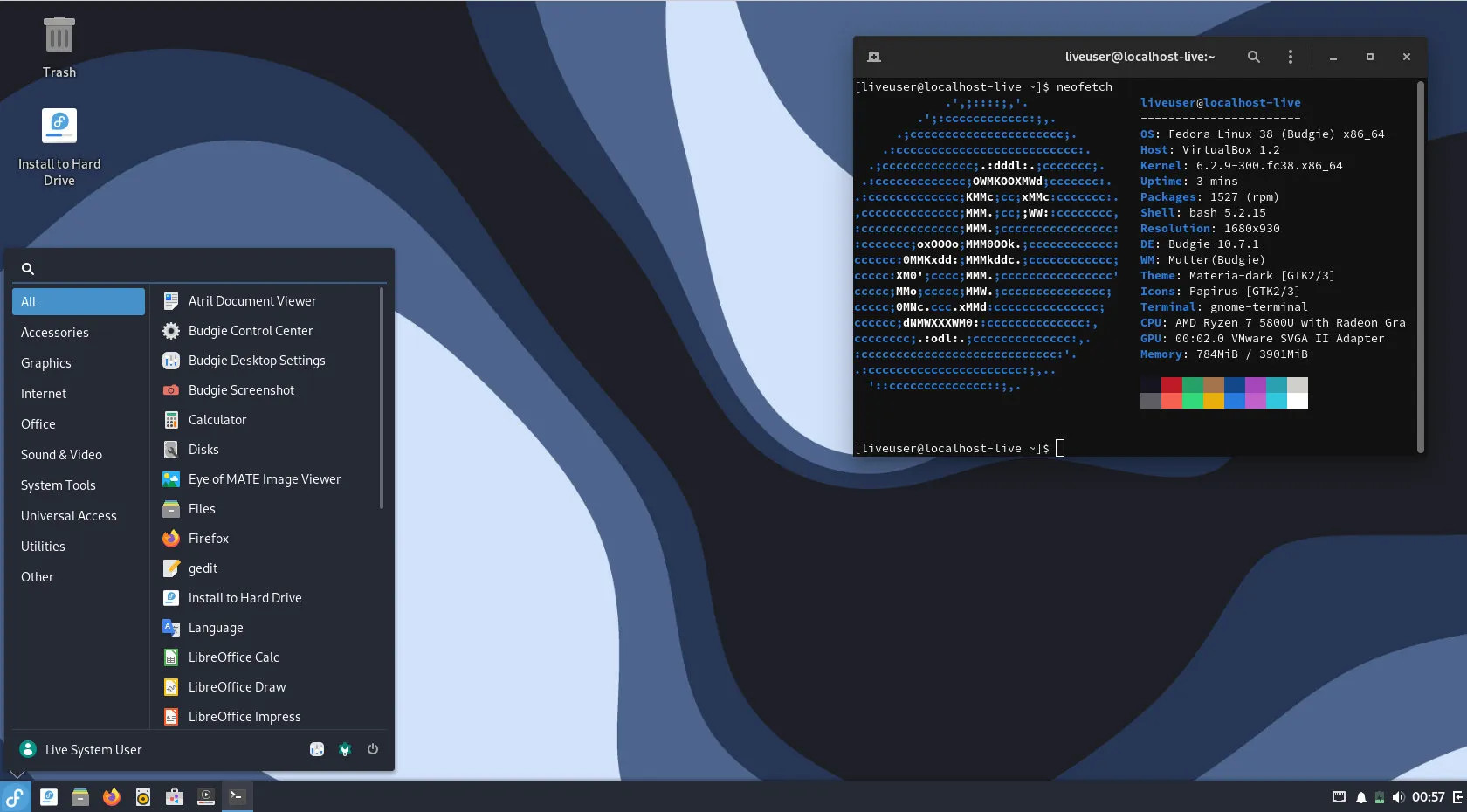 Fedora 38 s prostředím Budgie