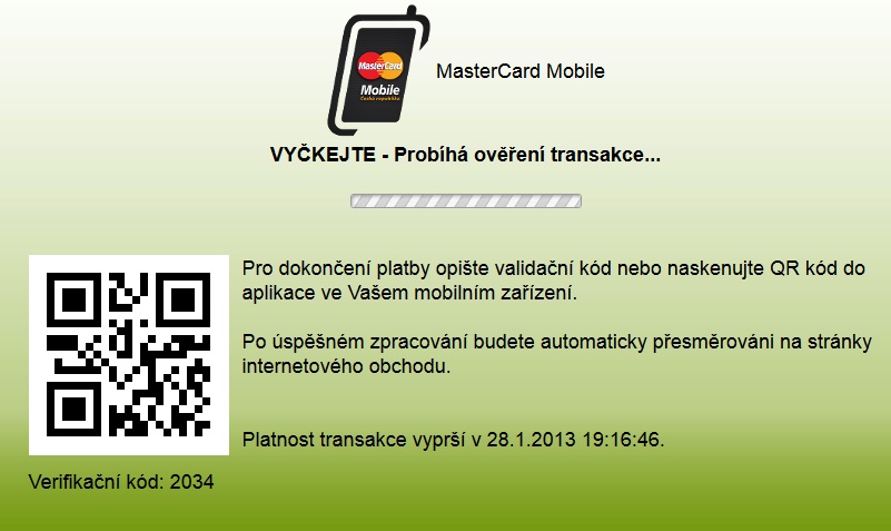 U obchodnika vyberete platbu přes MC Mobile, načtete do mobilu QR kód a v mobilu platbu potvrdíte. Na webu pak platba proběhne automaticky.