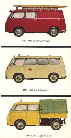 Výřez z nabídkového katalogu IMV pro Rakousko: shora hasičská zásahovka, ambulance a zajímavý valníček s dvoukabinou, který by byl u nás velmi užitečný