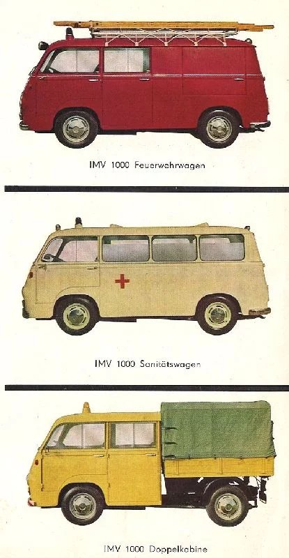 Výřez z nabídkového katalogu IMV pro Rakousko: shora hasičská zásahovka, ambulance a zajímavý valníček s dvoukabinou, který by byl u nás velmi užitečný
