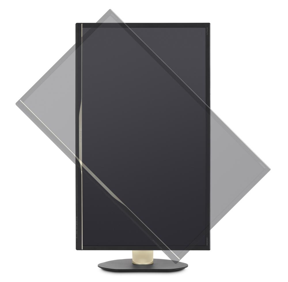 Do režimu „pivot“ ho natočíte tak, že začnete panel natáčet ve směru hodinových ručiček. Bohužel to ale není tak jednoduché. Musíte ho totiž ještě naklopit spodní hranou k sobě, abyste se vyhnuli podstavci. Jinak o něj zavadíte rohem obrazovky. Tak jak je to naznačeno na snímku, panel otočit nelze.