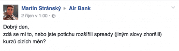 Air Bank potichu zhoršila kurzy platebních karet a klientům se to moc nelíbí.