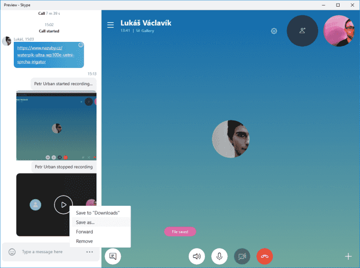 Nahrávku si můžete z chatu stáhnout