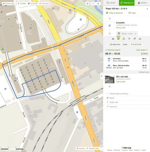 Mapy.cz ukazují čísla nástupišť