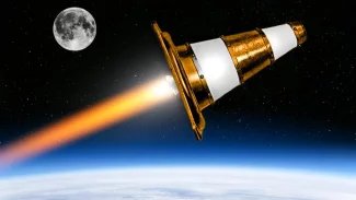 Kužel symbolizující přehrávač VLC letí jako raketa k Měsíci