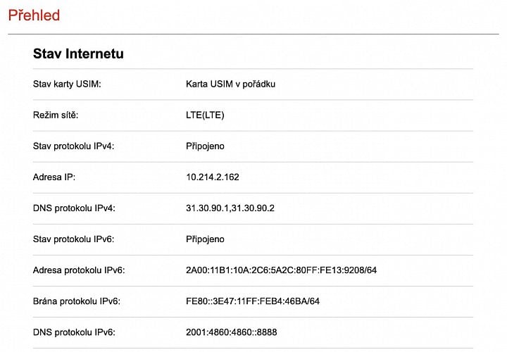 IPv6 DNS server je od Googlu, zatímco pro IPv4 používá Vodafone vlastní.