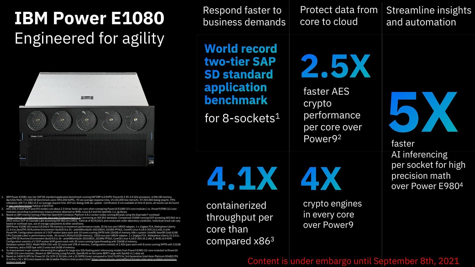 Slajd k serveru IBM Power E1080 s údaji o výkonu