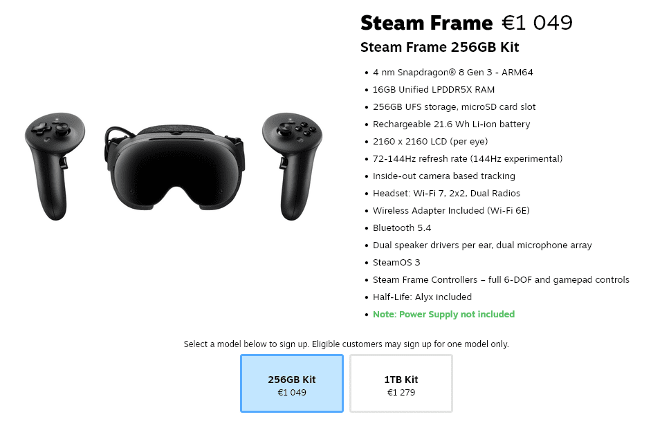 Cena Valve Steam Frame