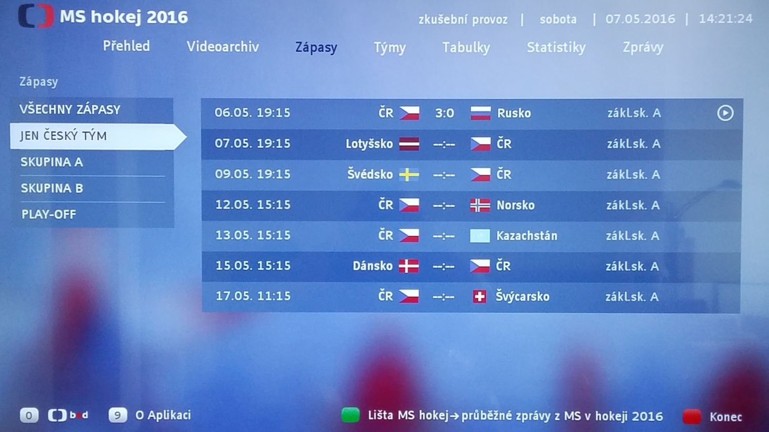 ČT HbbTV - MS hokej 2016