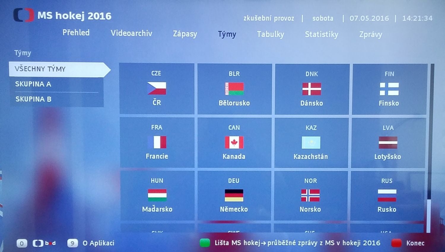 ČT HbbTV - MS hokej 2016