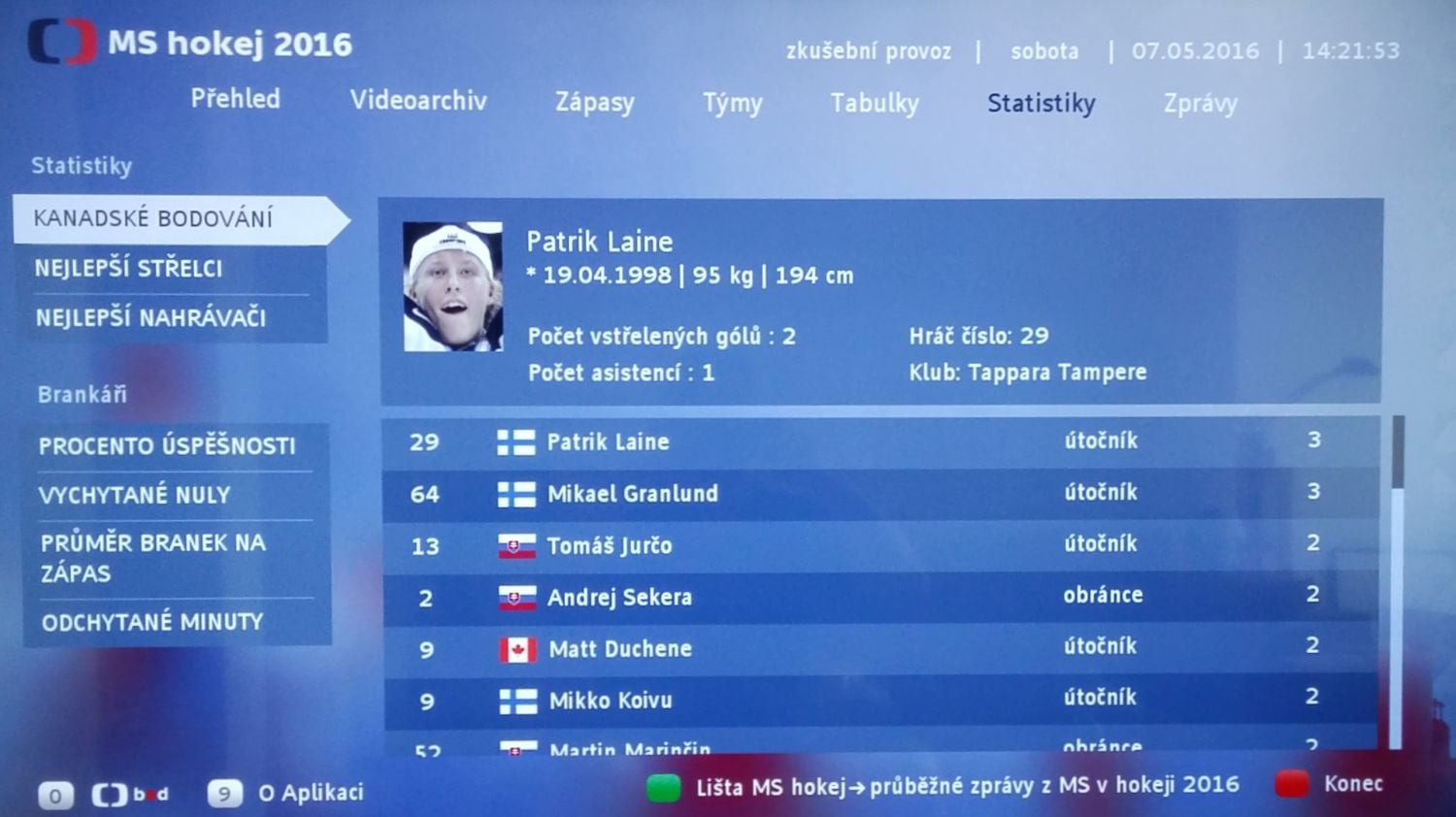 ČT HbbTV - MS hokej 2016