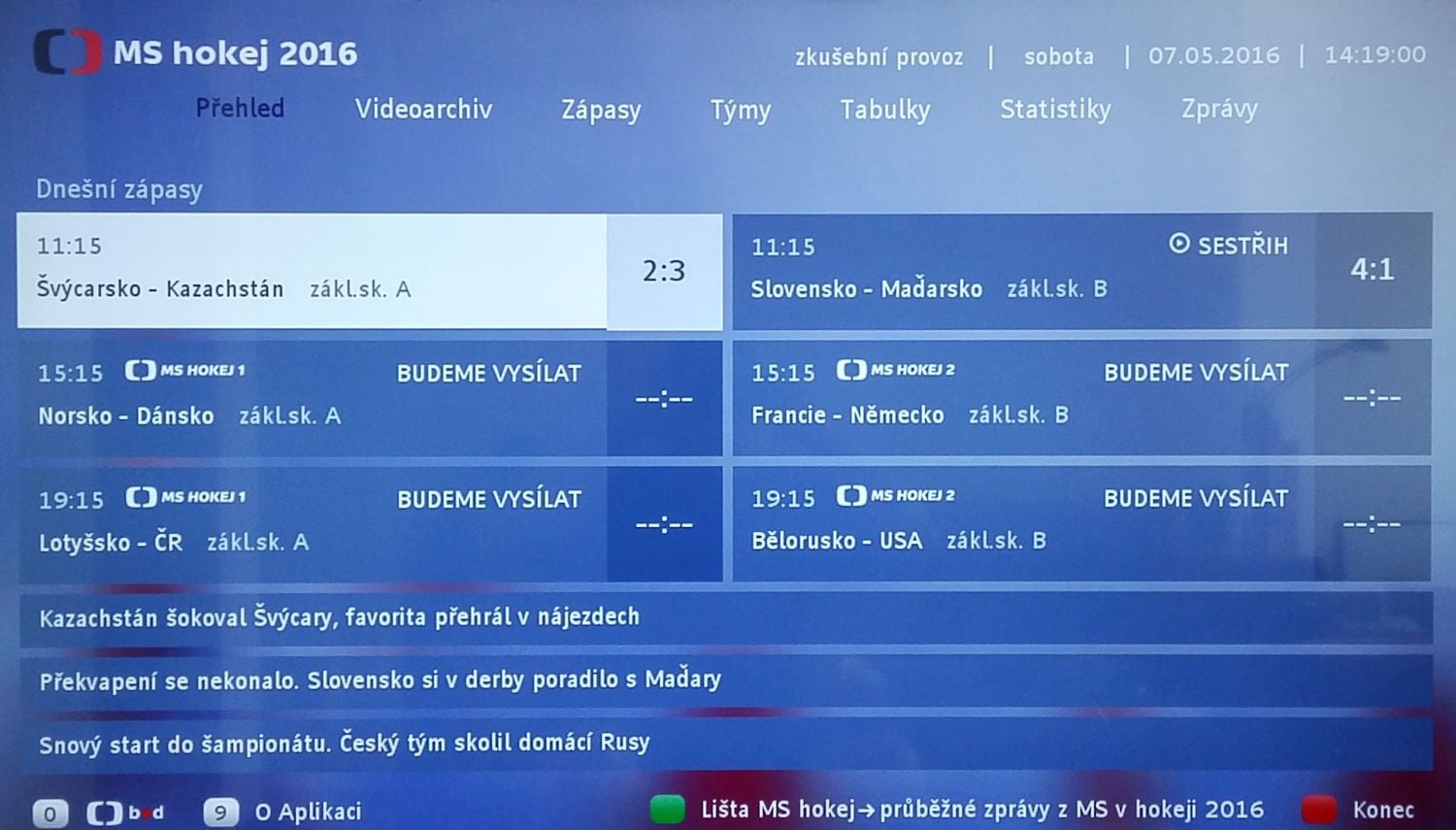 ČT HbbTV - MS hokej 2016