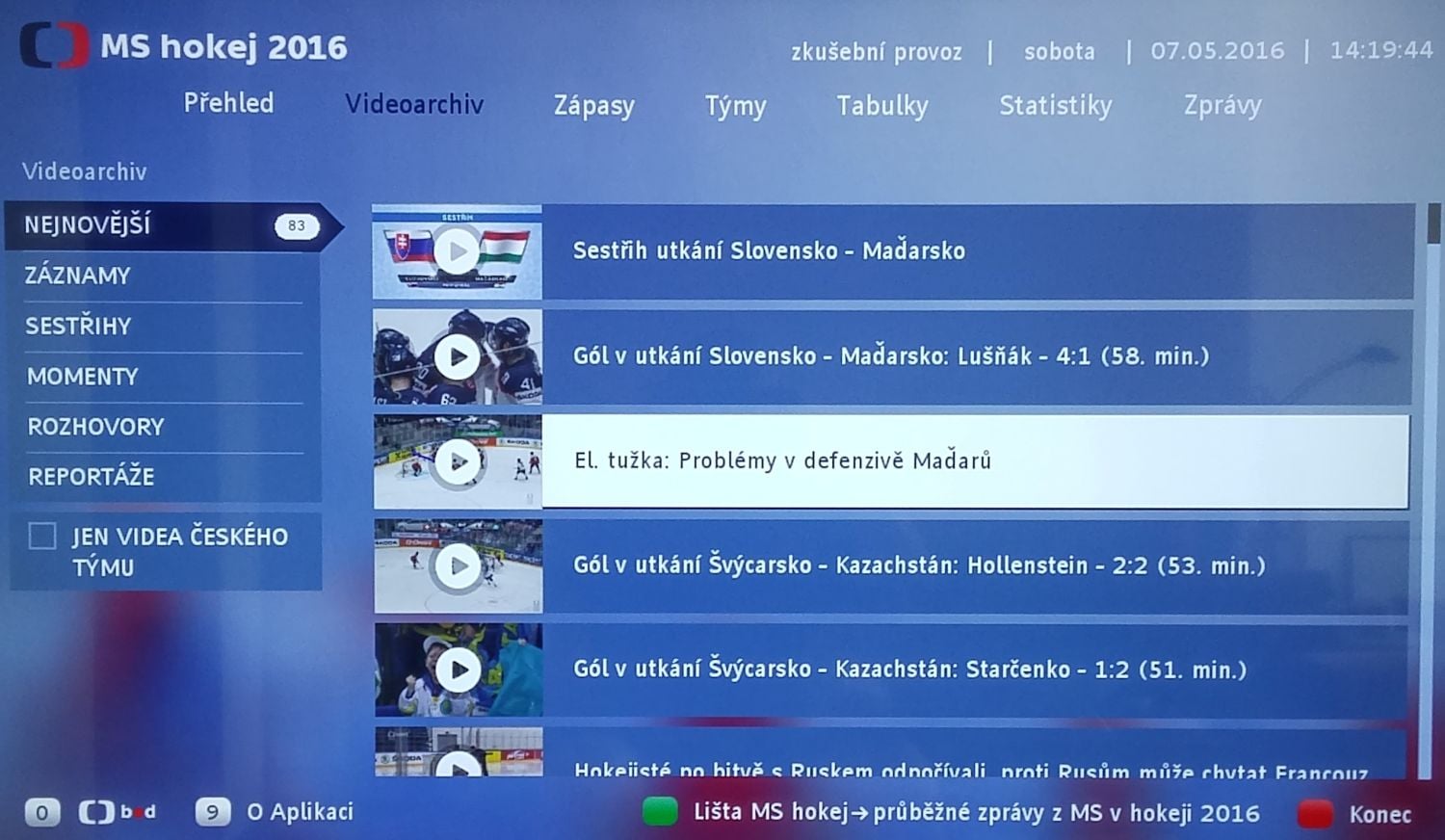 ČT HbbTV - MS hokej 2016
