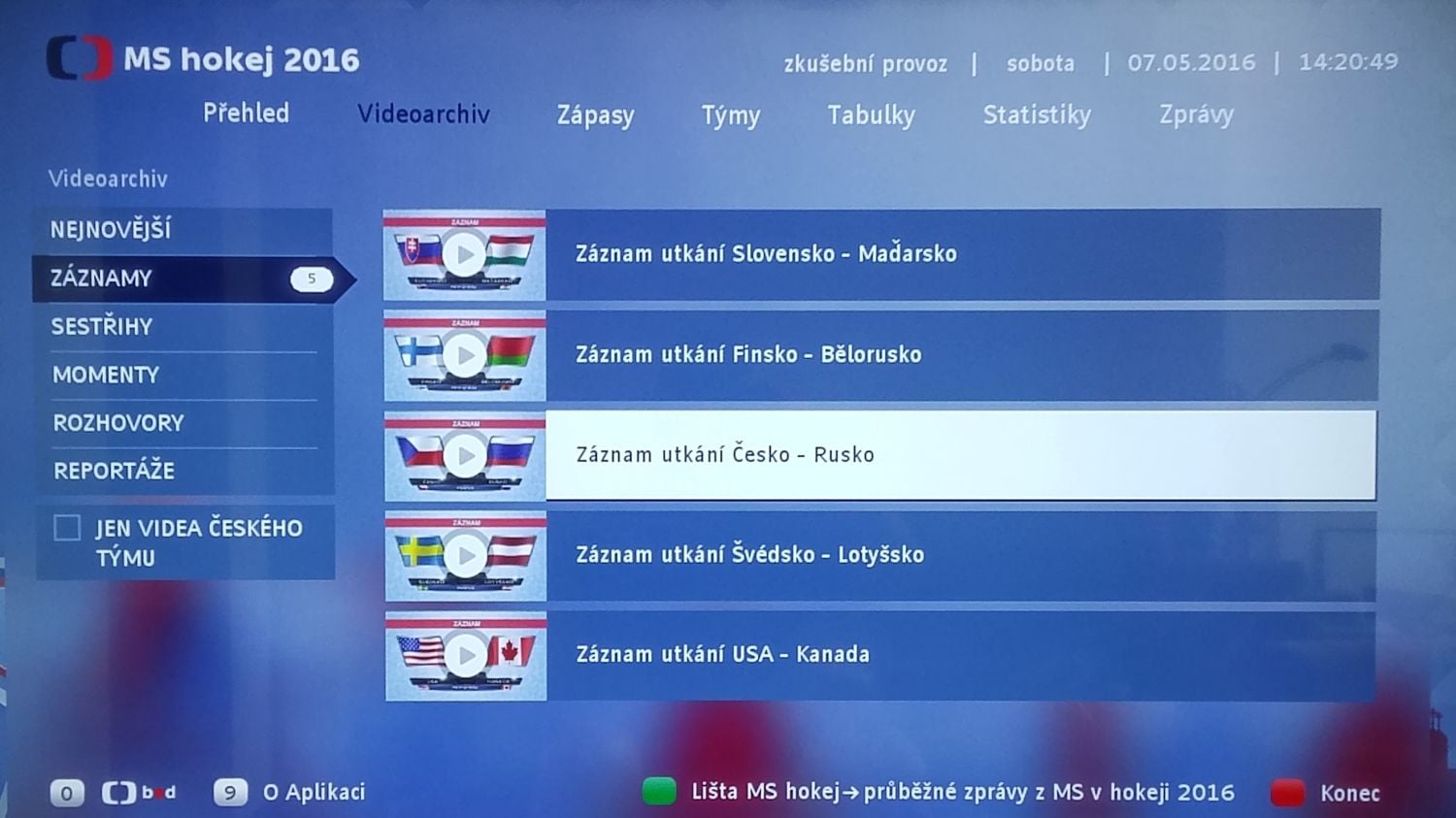 ČT HbbTV - MS hokej 2016