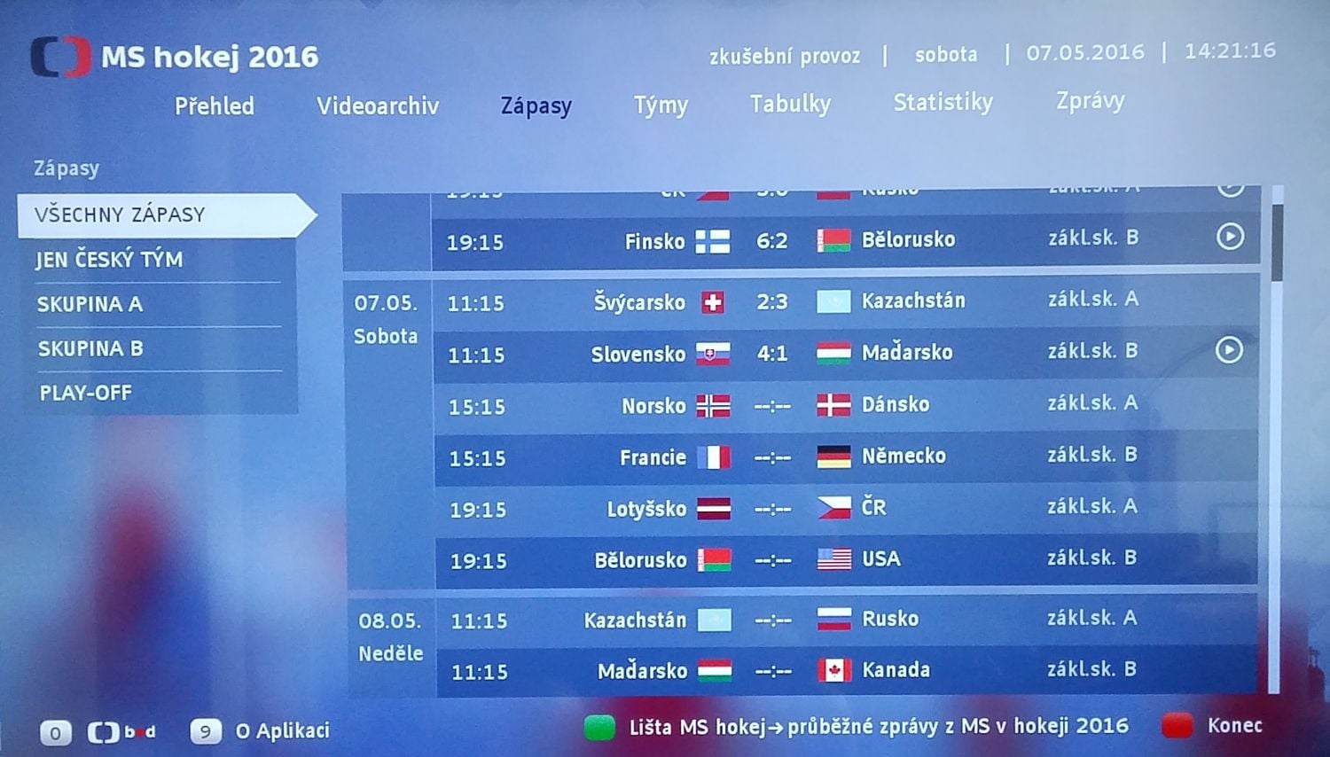 ČT HbbTV - MS hokej 2016