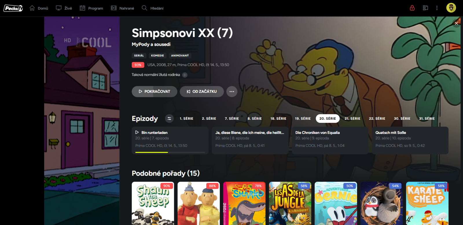 Elektronický programový průvodce (EPG) ve službě Pecka