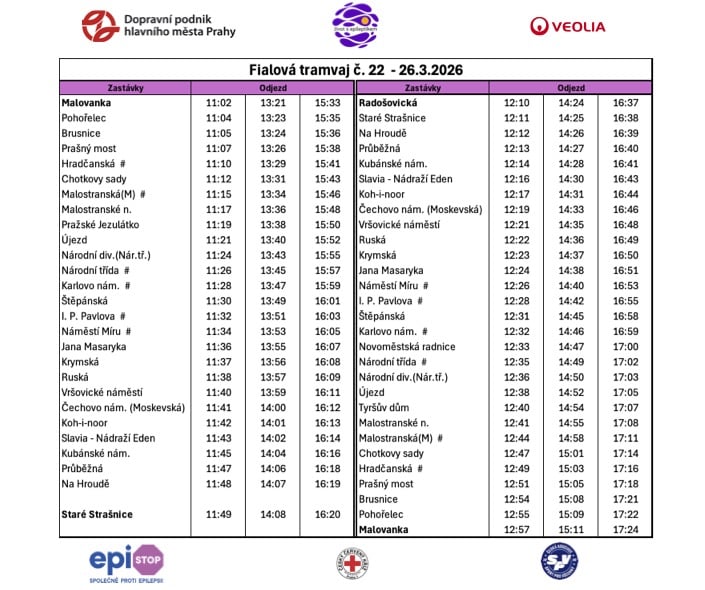 Fialová tramvaj u příležitosti Purple Day (26. 3.)