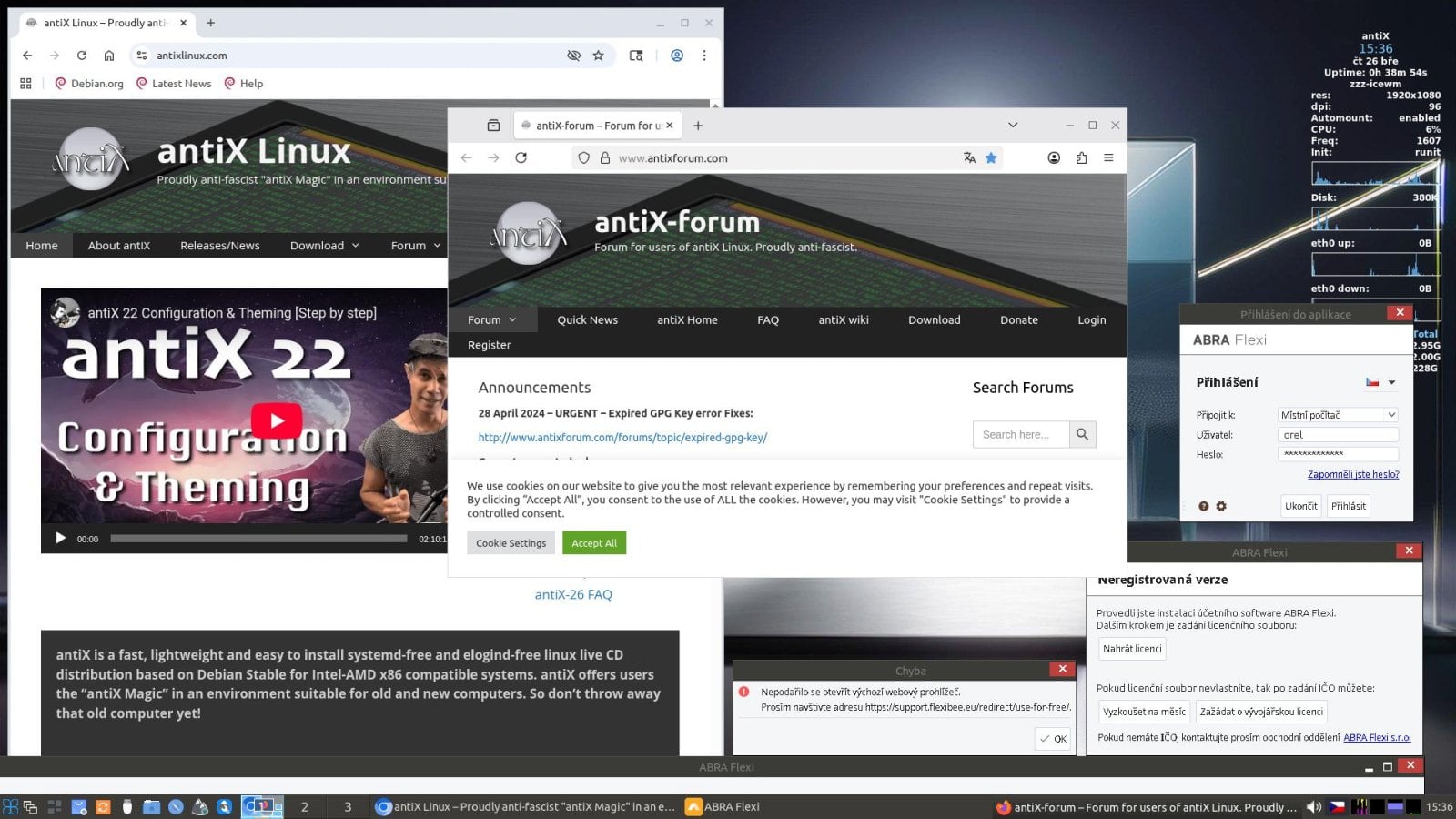 antiX na 32bitovém počítači