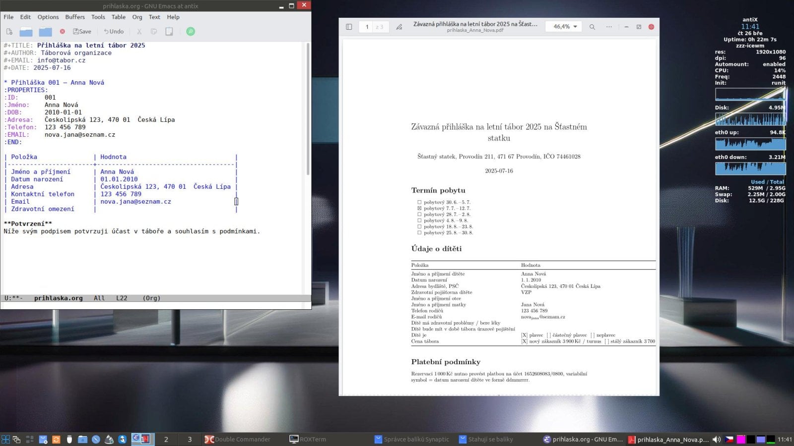 antiX na 32bitovém počítači