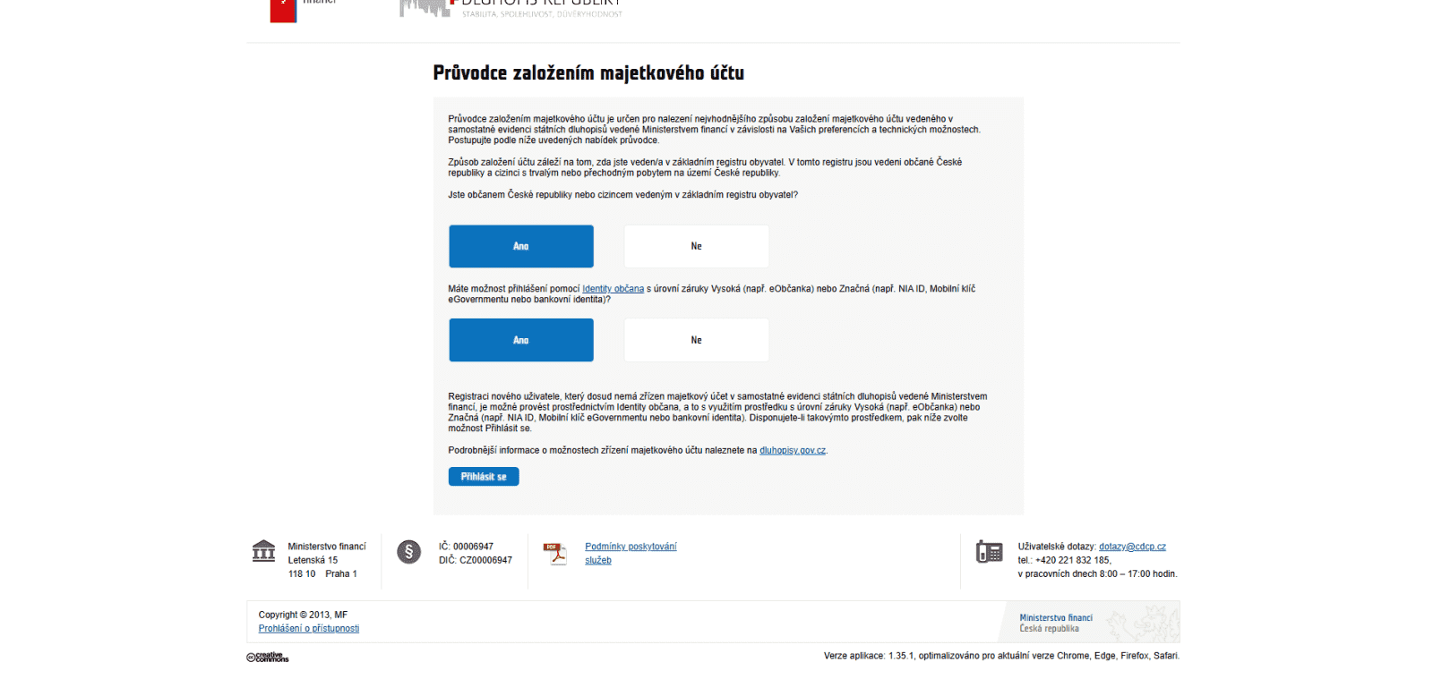 Screenshot registrace nového uživatele pro založení osobního majetkového účtu.